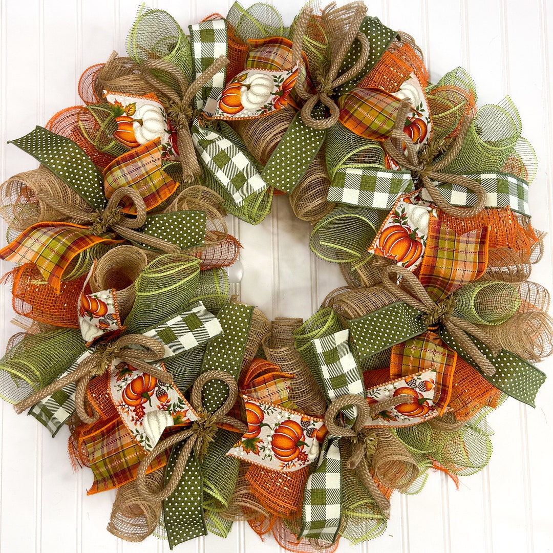 Fall Thanksgiving Mesh Front Door Wreath - Burlap Wreath for Fall ...