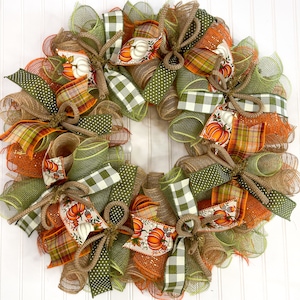 Fall Mesh Door Wreath – Thanksgiving Burlap Decor