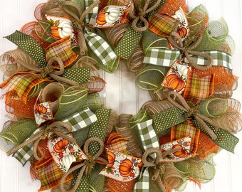 Fall Thanksgiving mesh front door wreath - burlap wreath for fall - fall wreaths - thanksgiving wreath - autumn wreath - fall decor - wreath