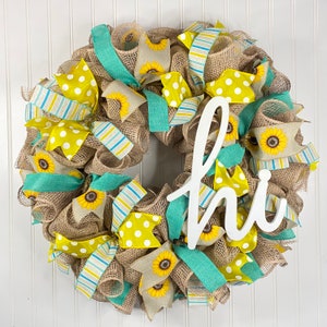 Sunflower Front Door Wreath: Teal & Yellow Farmhouse Decor