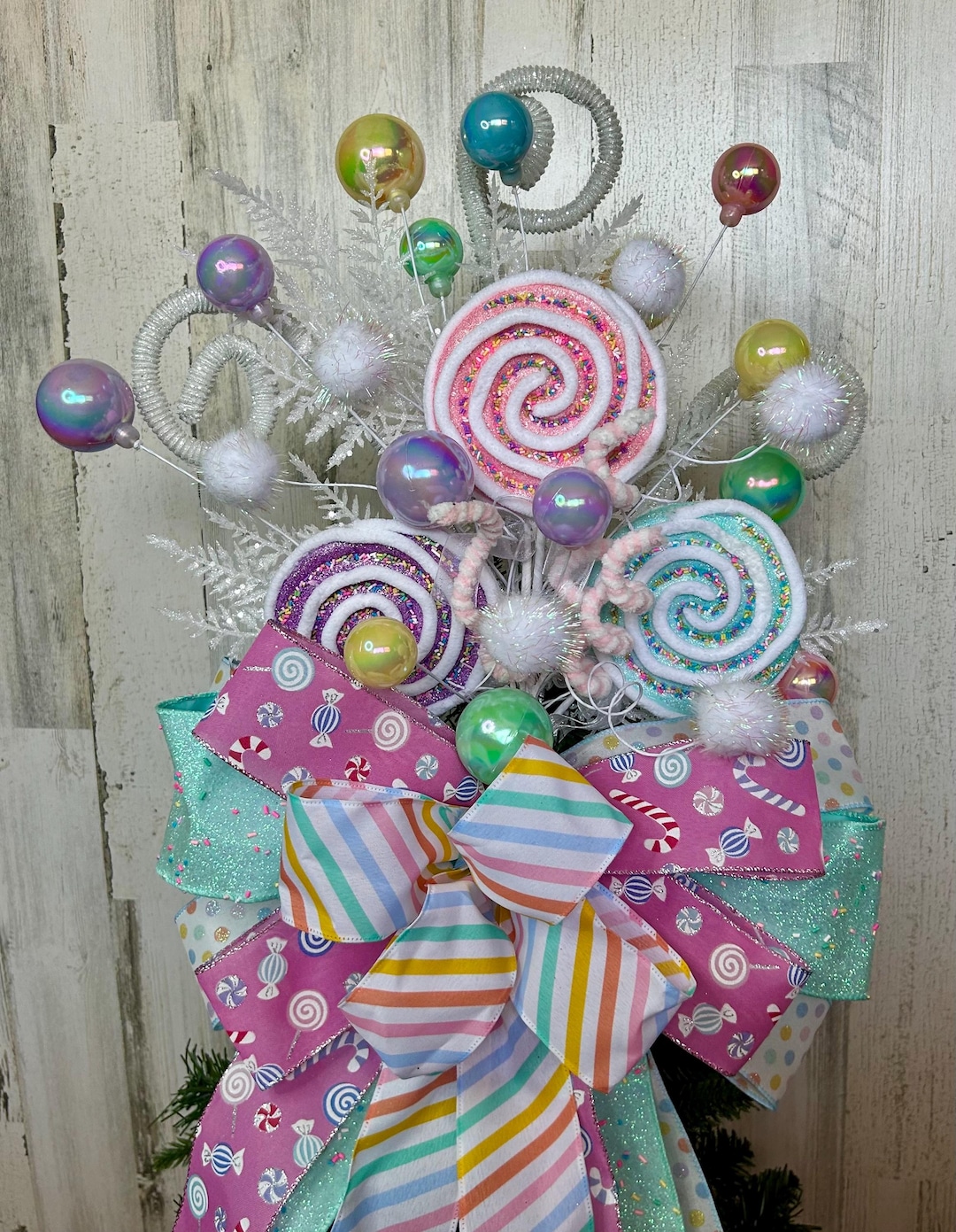 Pink Candy Christmas Tree Topper, Pastel Candyland Decor, Candyland ...