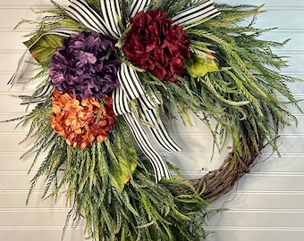 Year Round Wreath, Everyday Wreaths, Hydrangea Wreath, Front Door Wreaths, Farmhouse Decor, Housewarming Gift, Unique, Home Decor