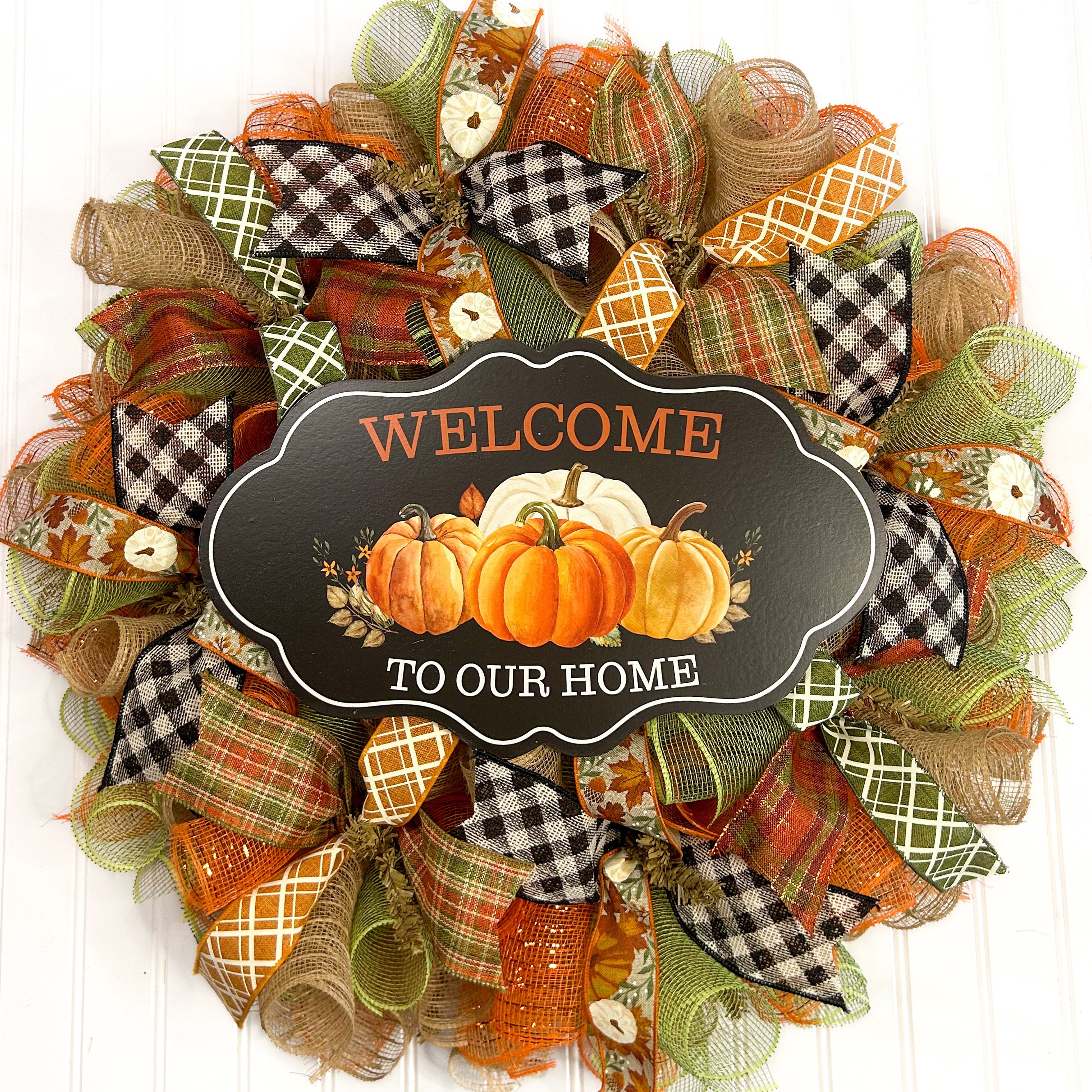 Fall Thanksgiving Deco Mesh Front Door Wreath - Burlap Wreath for Fall ...