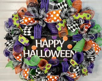 Happy Halloween Wreath, Halloween wreath, fall front door wreath, cute Halloween wreath, pumpkin wreath, Halloween wreaths for front door
