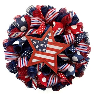 Red White Blue Wreath, 4th of July Wreath, Independence Day Decor, Memorial Day, Patriotic Wreath, Flag Wreath, Summer wreath for Front Door