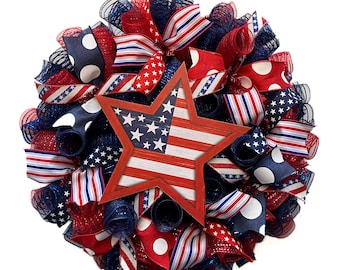 Red White Blue Wreath, 4th of July Wreath, Independence Day Decor, Memorial Day, Patriotic Wreath, Flag Wreath, Summer wreath for Front Door