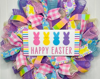 Easter Bunny Burlap Wreath, Spring Door Decor (24-25")