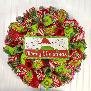 Whimsical Grinch Christmas Wreath: Red & Green Door Decor