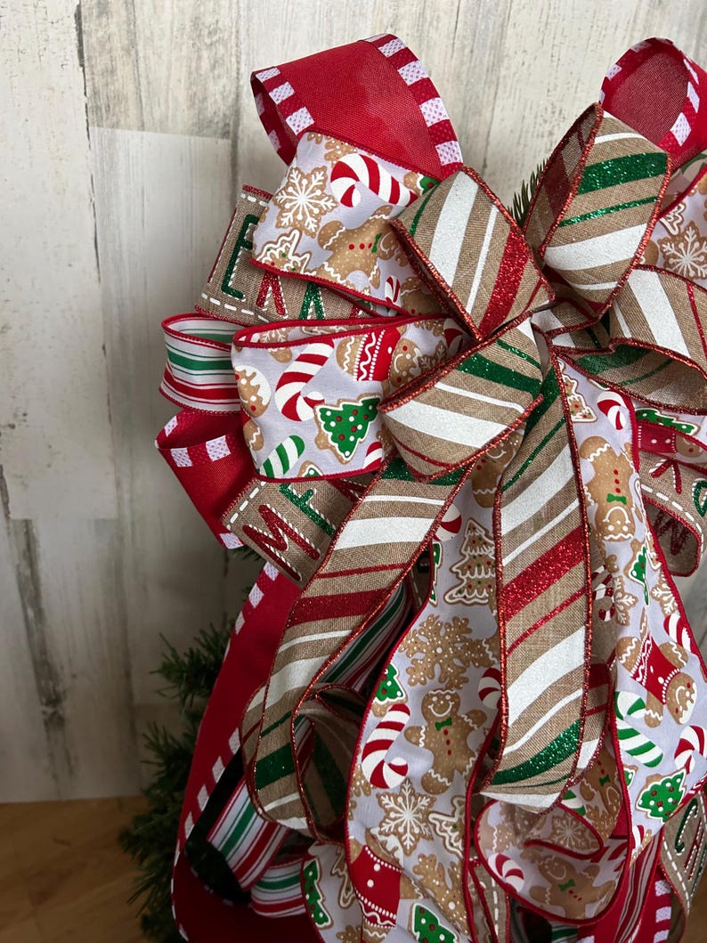 Gingerbread Christmas Bow, Gingerbread Lantern Topper or Wreath Bow ...