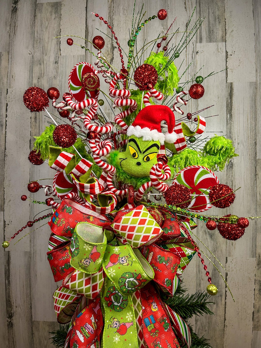 Extra large grinch christmas tree topper large grinch bow etsy canada
