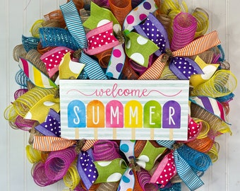 Summer wreath for front door, summer door wreath, Popsicle wreath, Popsicle decorations, everyday summer wreath for front door, summer decor