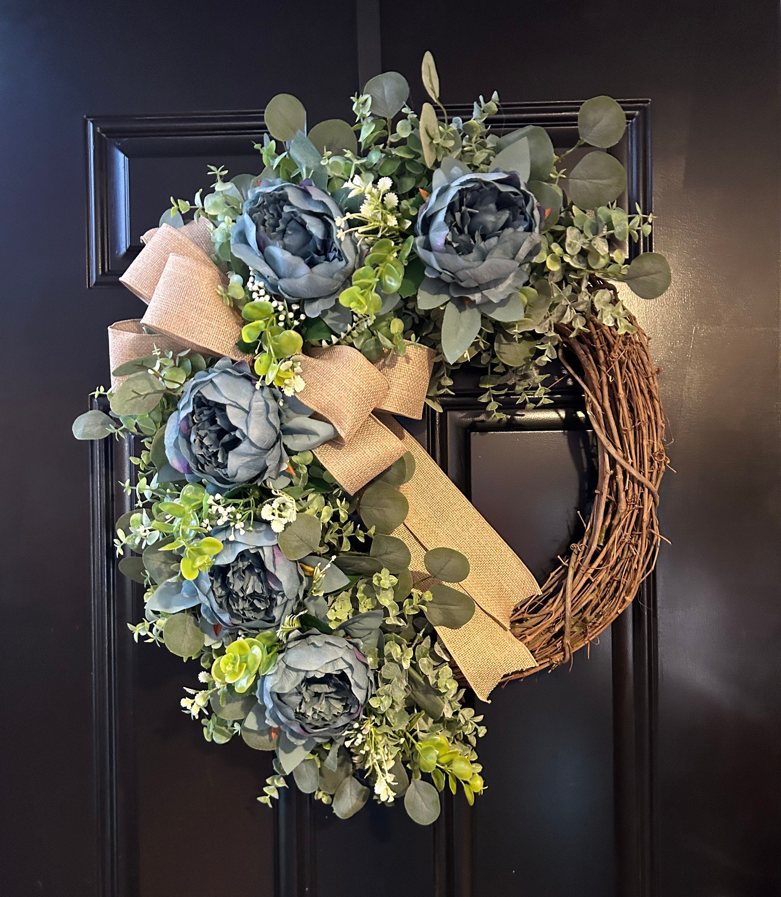 Peony Wreaths for Front Door / peony wreath for  Wall/ blue Peony Wreath /everyday Wreath / year round wreaths / spring /summer decor
