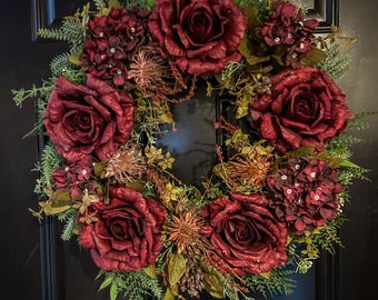Floral Peony Hydrangea Wreath: Farmhouse Front Door Decor