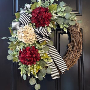 Personalized Hydrangea Grapevine Wreath: Front Door Decor, Monogram Wreath