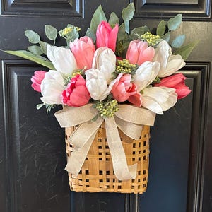 Basket wreath, basket wreath for front door, flower basket for front door, hanging flower basket, basket wreaths for front door, door decor