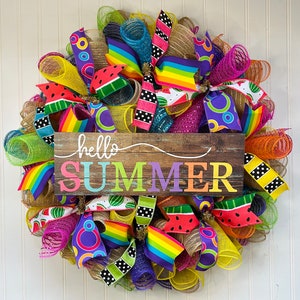 Summer Wreath, Watermelon Wreath, hello Summer, Wreath for summer, Summer Door Wreath, Watermelon Slice Wreath, summer wreath for front door
