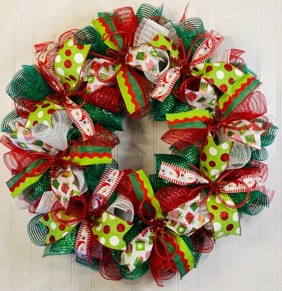 Christmas Wreaths for Front Door, Santa Claus Wreath, Deco Mesh