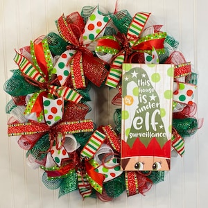 Christmas wreath, Christmas wreaths, elf wreath for Christmas, red and green Christmas wreath for front door, whimsical elfChristmas wreath
