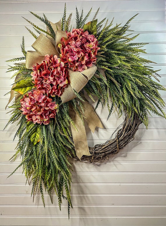 Spring Wreaths, Year Round Wreath, Everyday Wreaths, Hydrangea Wreath, Front  Door Wreaths, Farmhouse Decor, Housewarming Gift, Summer Wreath 