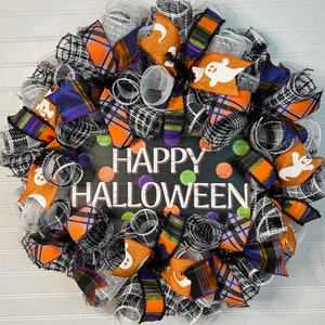 Happy Halloween Wreath, Halloween wreath, fall front door wreath, cute Halloween wreath, ghost wreath, Halloween wreaths for front door