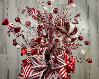 Christmas Tree Topper Candy Christmas Tree Topper Christmas Tree Decor Christmas Tree Toppers red white peppermint Tree topper