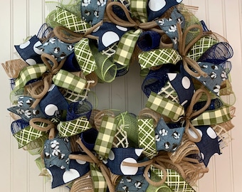 Buffalo check wreath, year round wreath, everyday wreath, Buffalo plaid wreath, front door wreath, everyday navy wreath, farmhouse cotton