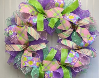 Pastel Easter Wreath – Deco Mesh Spring Door Hanger