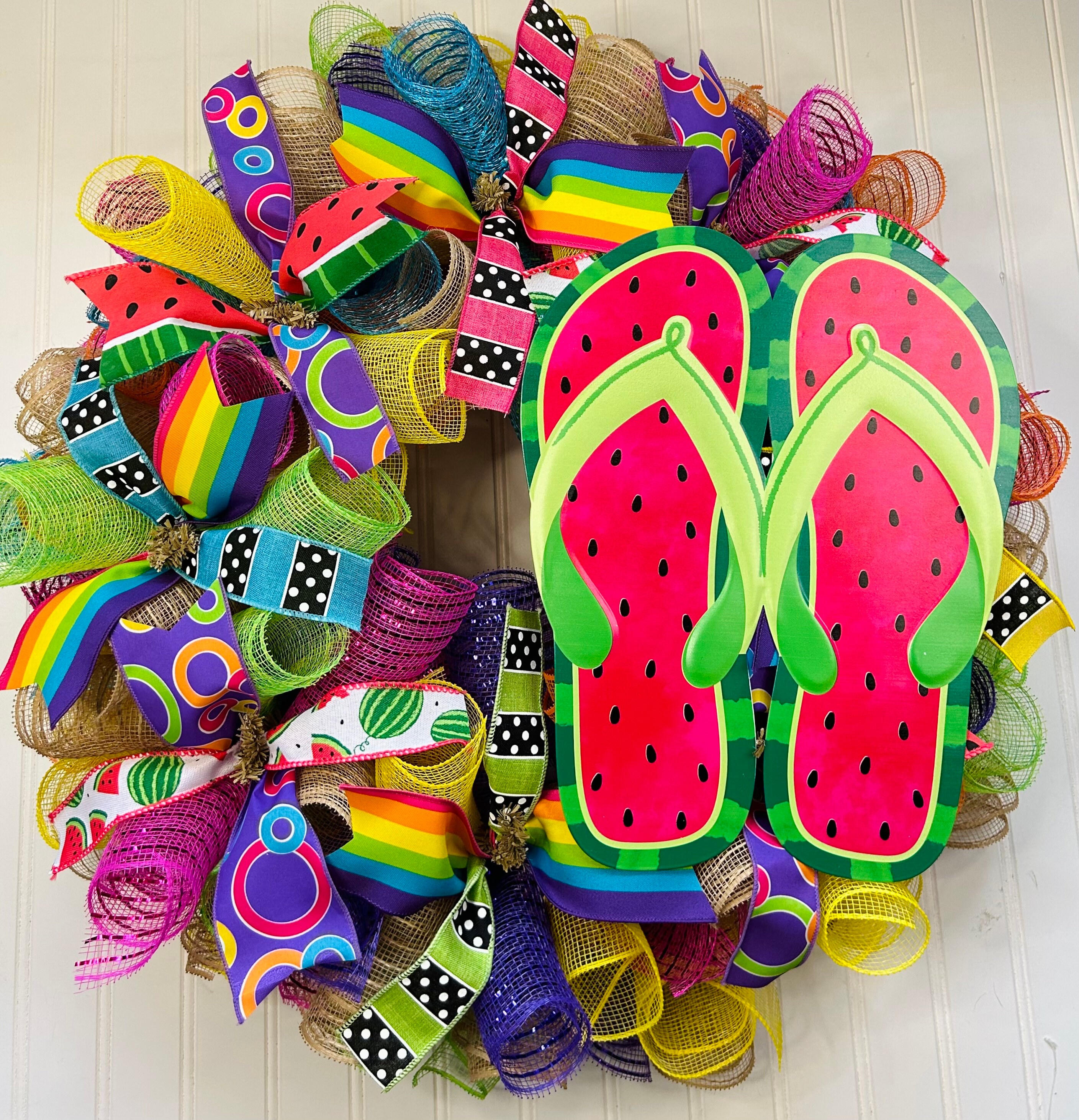 Summer Flip Flop Wreath, Colorful Deco Mesh, Front Door Decor - Etsy
