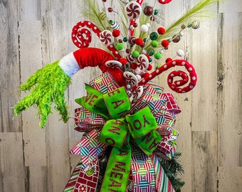 Grinch inspired tree topper, green monster tree topper, Christmas tree topper, deluxe grinch tree topper, Whoville Christmas tree topper