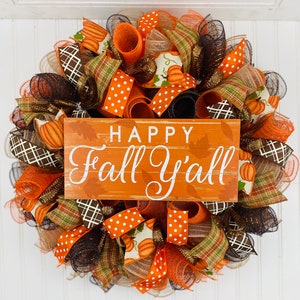 Fall Thanksgiving Deco Mesh Front Door Wreath - Orange Brown Burlap Wreath for Fall - Burlap Thanksgiving wreath Harvest wreath - fall