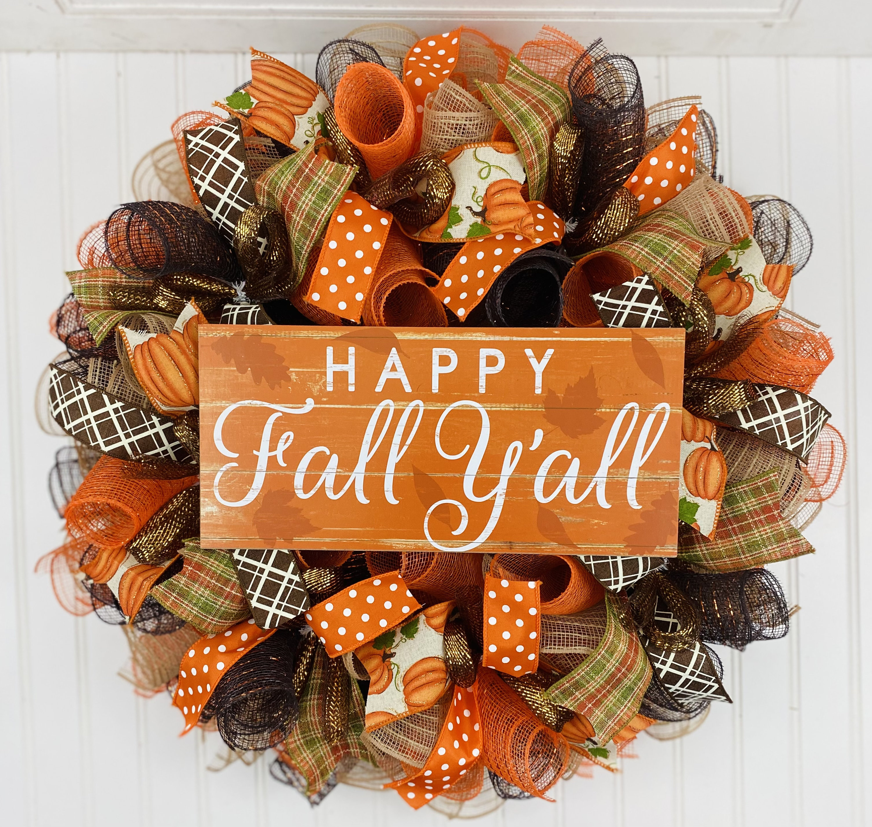 Fall Thanksgiving Deco Mesh Front Door Wreath - Orange Brown Burlap ...