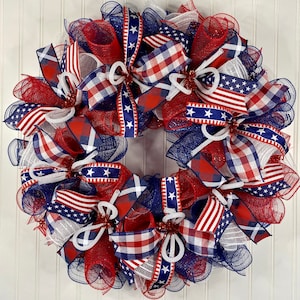 Patriotic wreath, patriotic wreaths, mesh patriotic wreath, Memorial Day wreath, 4th of July wreaths for front door, July 4th wreath