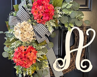 Hydrangea Grapevine Wreath: Personalized Monogram Door Decor