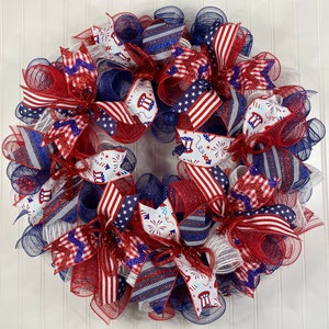 Patriotic wreath, patriotic wreaths, mesh patriotic wreath, Memorial Day decor, 4th of July wreath, summer wreath for front door