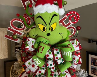 Grinch inspired tree topper, green monster tree topper, Christmas tree topper, deluxe grinch tree topper, Whoville Christmas tree topper