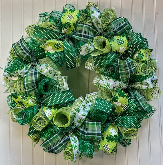 Shamrock Deco Mesh St. Patrick's Day Wreath - Etsy