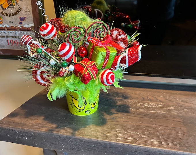 Grinch Centerpiecegrinch Arrangement Lime Green and Red Whimsical