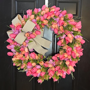 Spring Tulip Wreaths, Tulip Wreaths, Spring Wreaths, Spring Front Door Wreath, spring Door Wreaths, Mother&#39;s Day Wreath, Easter Wreaths,