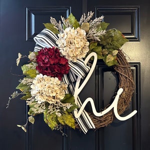 Hydrangea Grapevine Wreath: Farmhouse Front Door Decor