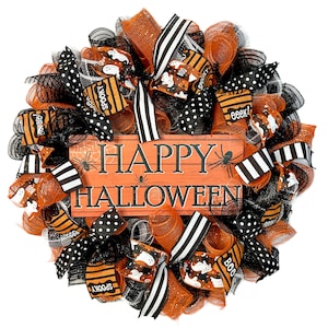 Happy Halloween Wreath, Halloween Wreath, Halloween Front Door Wreath, Fall Wreath, Deco Mesh Wreath, halloween wreaths for front door