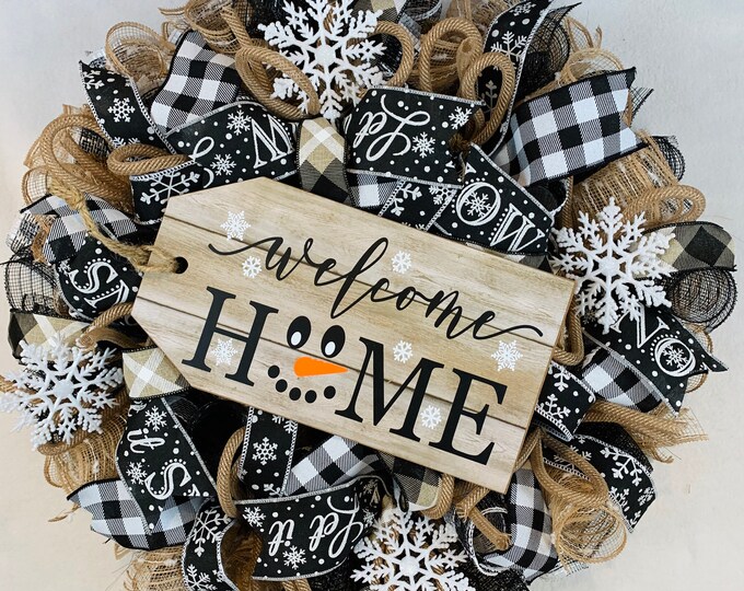 Snowman Wreath, Buffalo Plaid Christmas Wreath, Winter Wreath ...