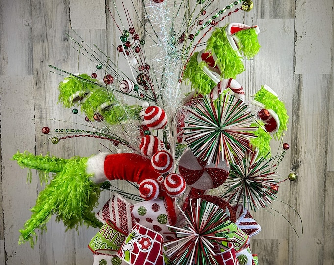 Extra Large Grinch Christmas Tree Topper, Large Grinch Bow, Decorated