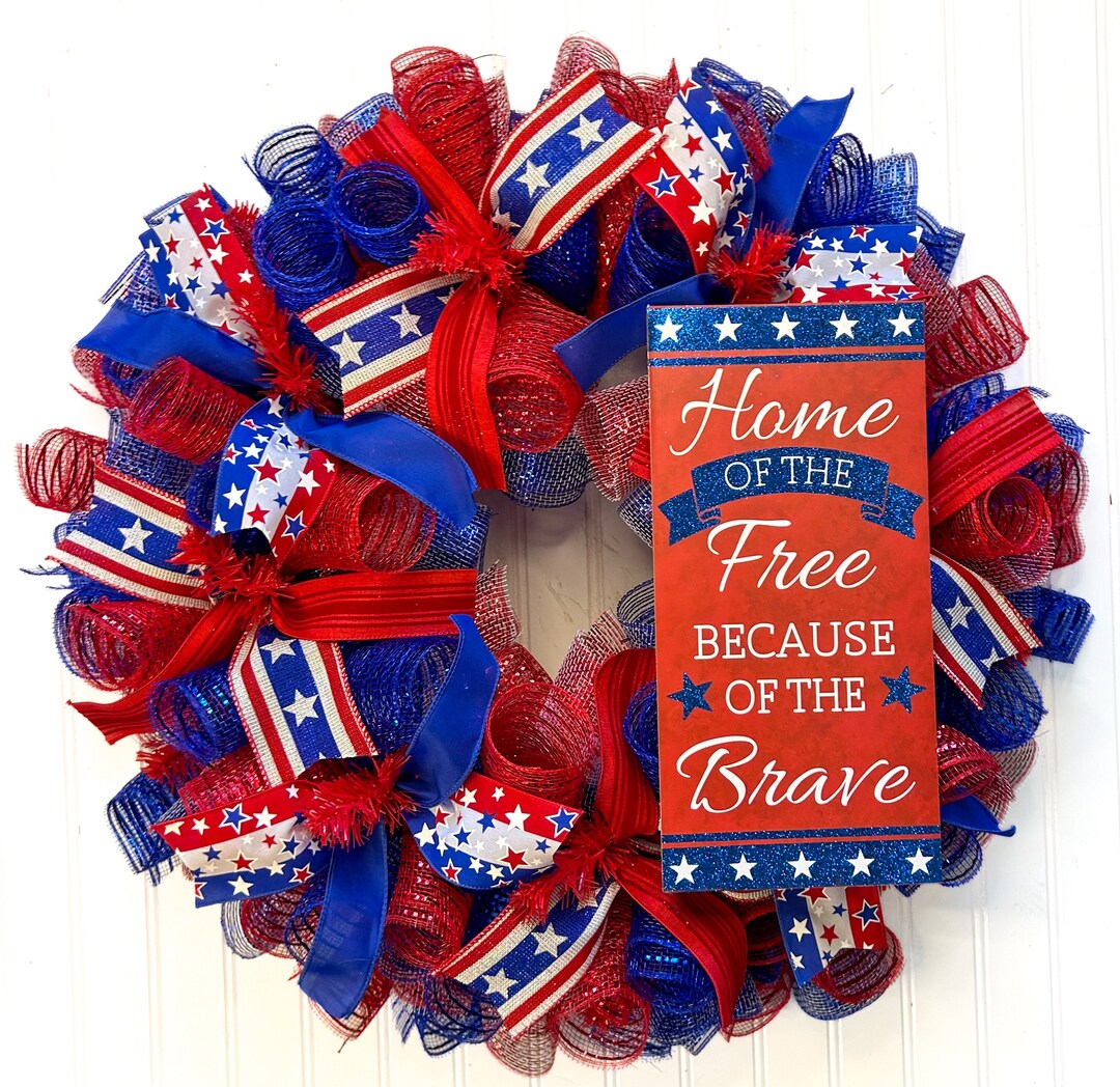 Patriotic Wreath: Red White & Blue Deco Mesh, 4th of July Decor - Etsy
