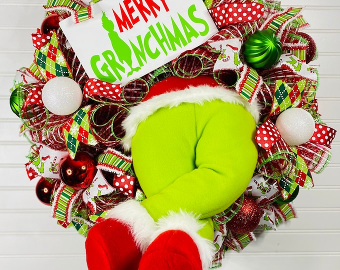 Grinch Wreath, Grinch Christmas Wreath, Grinch Decor, Grinch Wreaths