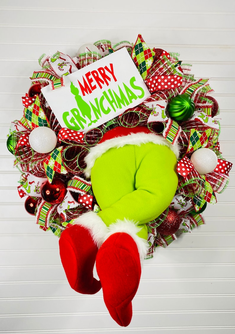 Grinch wreath, grinch Christmas wreath, grinch decor, grinch wreaths, Christmas wreaths for front door, grinch, merry grinchmas wreath