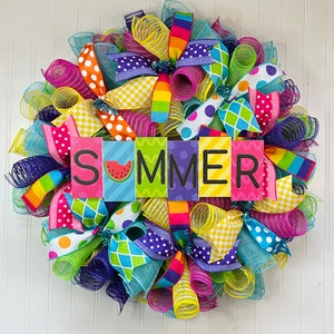 Summer wreath, colorful summer wreath, summer wreaths, summer front door wreath, rainbow summer wreath, summer door decor, wreath for summer