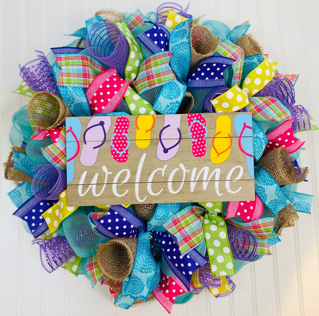 Flip Flop Summer Wreath, Burlap Deco Mesh, Front Door Decor - Etsy
