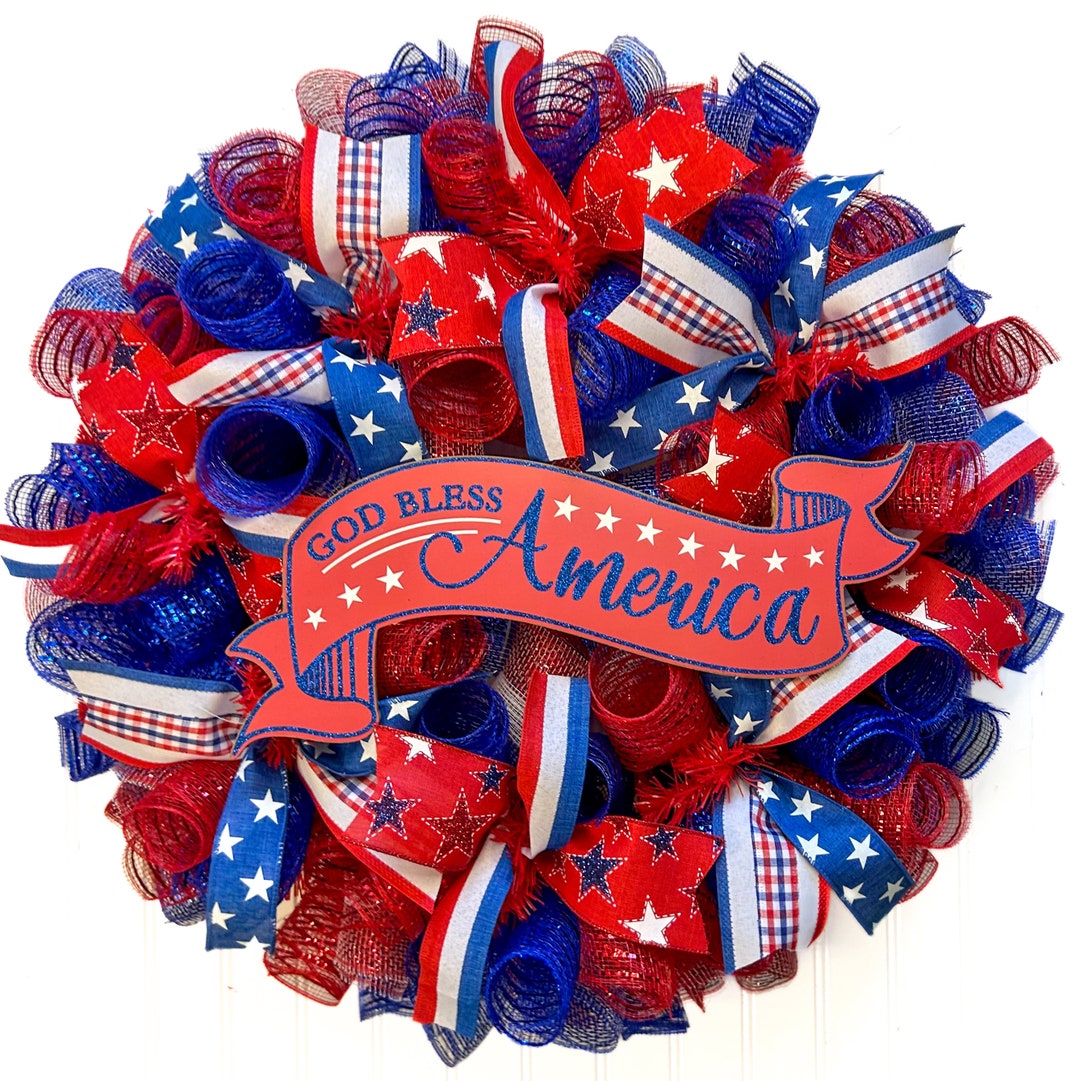 Patriotic Wreath for Front Door, 4th of July Wreath, Patriotic Door ...
