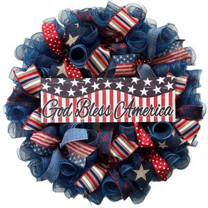 Patriotic wreath for front door, 4th of July wreaths, wreath for 4th of July, July 4th wreath for front door, patriotic decor, gift image 2