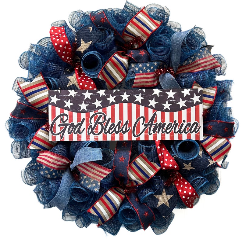 Patriotic wreath for front door, 4th of July wreaths, wreath for 4th of July, July 4th wreath for front door, patriotic decor, gift image 2